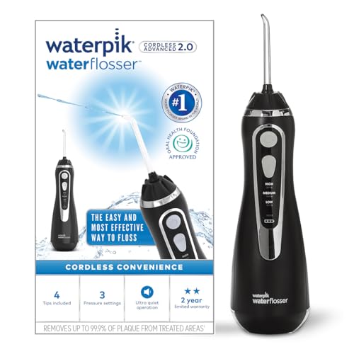 Waterpik Cordless Advanced Water Flosser, 3 Pressure Settings, Dental Plaque Removal Tool, Ideal for Travel or Small Bathrooms, USB Charger, Black, WP-582UK