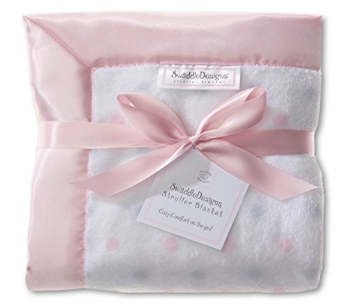Image of SwaddleDesigns Stroller Blanket, Cozy Plush Baby /Toddler Blanket, 30x40 inches, Pastel Pink & Sterling Dots with Satin Trim