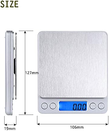 Small Digital Scale,3kg/0.1g,6.6lb,Kitchen Scale,Food Scale,with Blue Backlit LCD Display, 6 Units, Auto Off, Tare, PCS Function, Stainless Steel, Battery Included — view 5