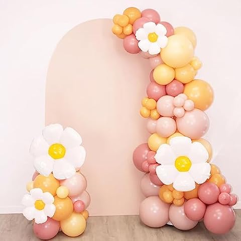 Daisy Balloon Garland Arch Kit 100Pcs White Groovy Daisy Flower Retro Pink Blush Nude Sand White Balloons Garland for Baby Shower Daisy Theme Wedding Girls Birthday Two Groovy Boho Party Decoration Cover