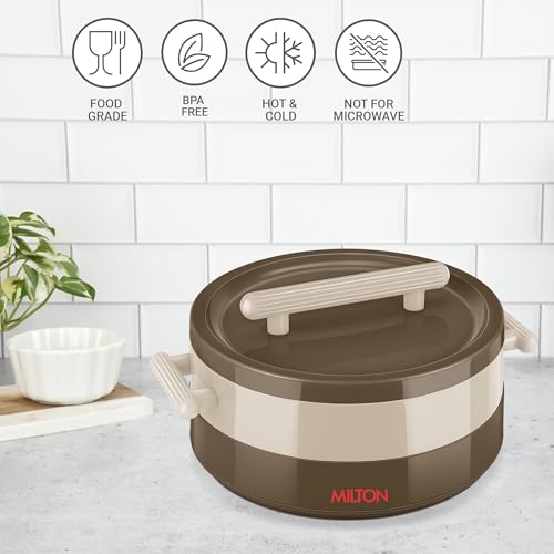 Image of MILTON Valenza 2000 Insulated Inner Stainless Steel Casserole for Roti, 1900ml | Hot Box for Kitchen | Keeps Food Hot & Fresh | BPA-Free, Durable & Easy to Carry | Hot Pot with Lid for Home, Brown