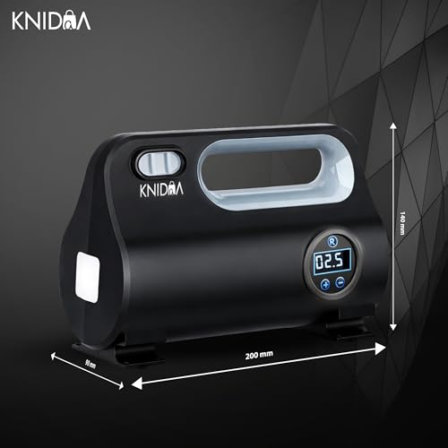 Image of Knidaa Portable Car Tyre Inflator Air Compressor, 150 PSI Digital Air Pump with LED Display, Fast Inflation, 2.7m Cord, Air Pump Compressor,12V DC Car Tire Pump for Car, Bike, Bicycle & Ball