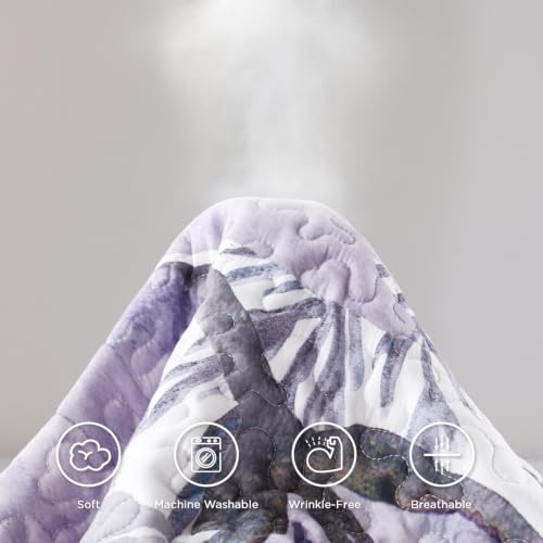 Image of Andency Floral Boho Quilt King Size Bedding Set Purple White, 3 Pieces Farmhouse Flower Botanical Summer Bedspreads with 2 Shams, Soft Reversible Lightweight Polyester Coverlet All Season, 106 inchx96 inch