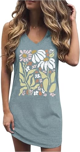 Image of Live Simple Coconut Tree Sleeveless Dress Sunshine Sand Beach Women's Summer Casual V Neck Mini Dress