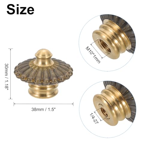 Image of PATIKIL 38 x 30mm Lamp Finials Caps Knob, 1 Set Solid Brass Lamp Shade Top Decoration Screw Cap Nuts with Brass Reducing Adapter for Table Lamps Floor Lamps, Retro Vintage (Pack of 2)