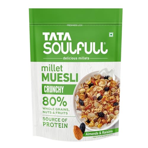 Image of Tata Soulfull Crunchy Millet Muesli, 500 g, Contains Wholegrains Nuts & Fruits, Source of Protien, High Fibre, Contains Ragi & Jowar