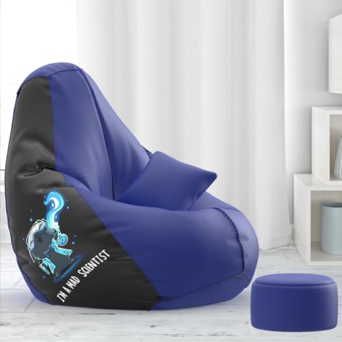 Biggie Bean Bag Cover 4XL Bean Bag with Free Cushion and Footrest - Official : GraphicGetaway Combo (Matching Color : Printed, Mad Scientist - Blue Indigo)-image-4