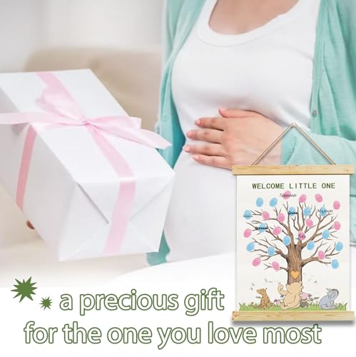Image of QZCYU Winnie Baby Shower Decorations, Gender Reveal Party Decorations, Gender Reveal Fingerprint Tree,Boy or Girl Gender Reveal Supplies Fingerprint Tree Canvas