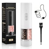 2 IN 1-Electric Salt and Pepper Grinder Set Shakers, Rechargeable Automatic Pepper Mill,with LED Lighting,Adjustable Grinder,Large Capacity-Ideal for Kitchen,BBQ,Ideal Kitchen Gifts (Black)