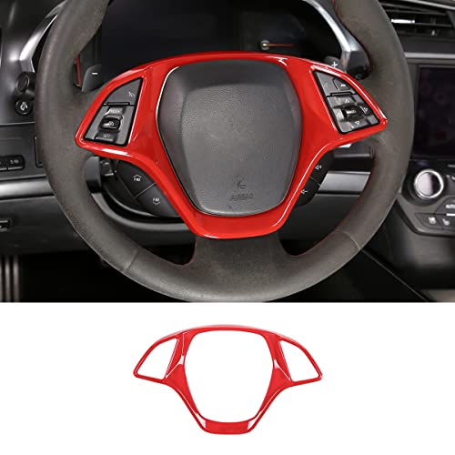 Car Steering Wheel Cover Molding Cover Trims Accessories Compatible For Chevrolet Corvette C7 2014-2019 Carbon Fiber Look Steering Wheel Accessories For Corvette C7 (Abs Plastic, Sports Red) #TOP3