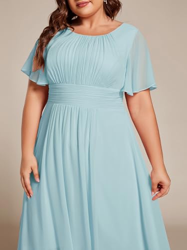 Image of Ever-Pretty Women's Plus Size Formal Wedding Guest Dresses for Curvy Women A Line Chiffon Midi High Low Cocktail Dress