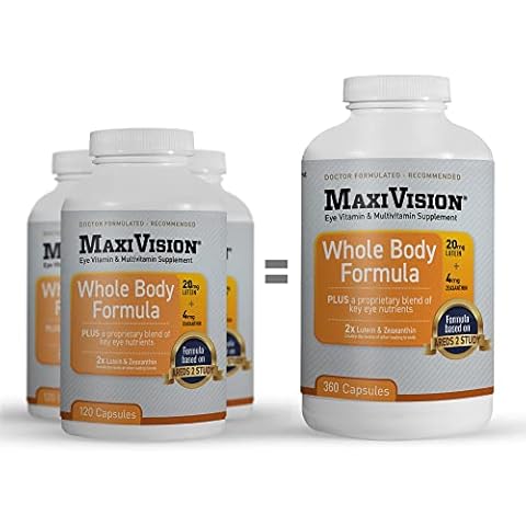 MaxiVision® AREDS 2 Whole Body Formula - AREDS 2 Eye Vitamins w/ Lutein and Zeaxanthin - for Macular Support - Eye Supplements for Eye Strain - 360 Capsules Count (360 Capsules 1 Bottle Cover