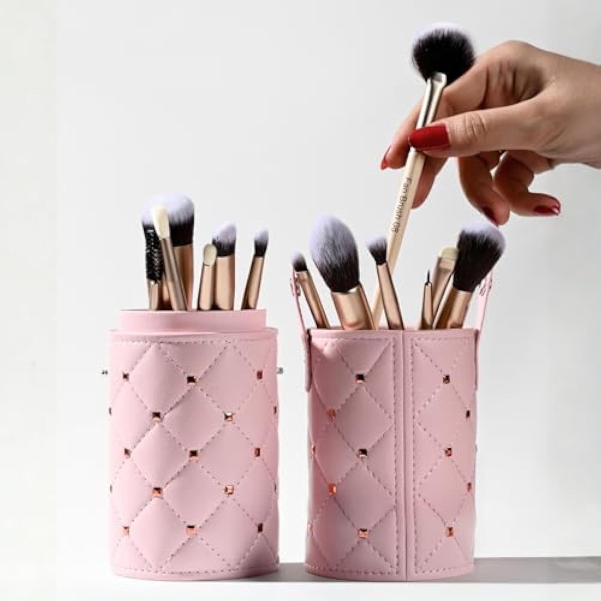 Pink Makeup Brush Cup Holder, Compact Organizer for Vanity