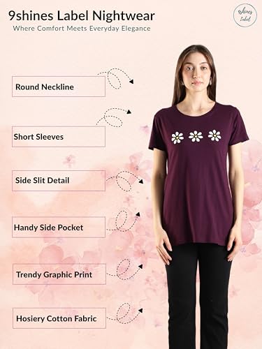 Image of 9shines Label Cotton Plus Size Long T-Shirt Tunic | Hip Covering Regular Top Nightwear| Sleepshirt Lounge wear for Women with Pocket (M-7XL)