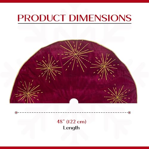 Christmas Tree Skirt Holiday Decor - Red Velvet With Gold Glitter Starbursts thumb #2