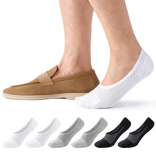 Image of Effeet Mens No Show Trainer Socks, Invisible Loafers Socks for Mens Womens, Breathable Cotton Low Cut Summer Sports Socks with Non Slip Heel Grips, 6 Pairs