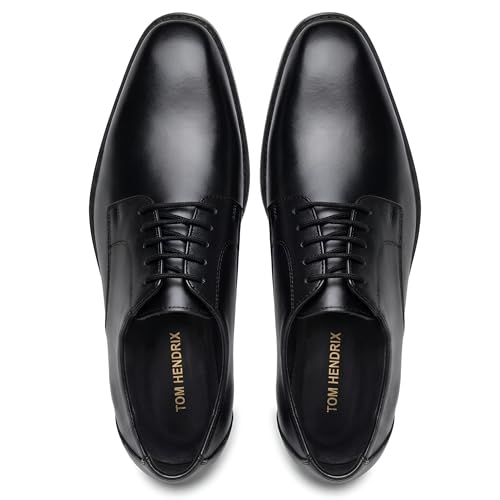 Image of Men's Genuine Leather Formal Lace-Up Shoes | Classic Plain Toe Derby Shoes | Formal Office, Business