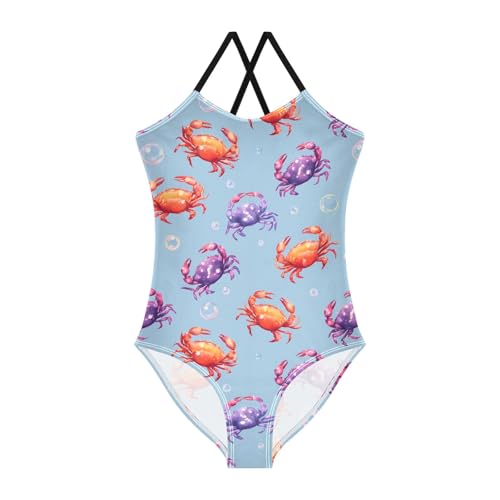 Crab Bubble Pattern Girls Swimsuit One Piece Bathing Suit Beach Swimwear with Adjustable Straps 3-10Years
