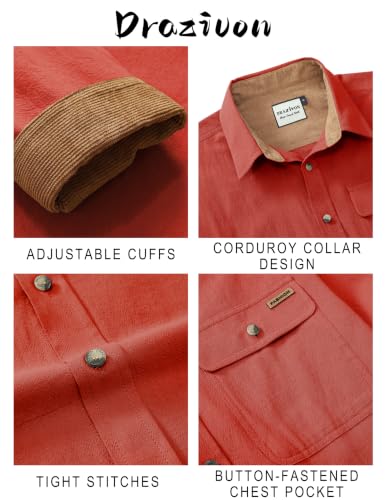 Drazivon Men's Button Down Long Sleeve 100% Cotton Flannel Shirt Red L - image 4