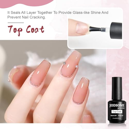 JODSONE 2 Bottles of Top Coat Base Coat Set No Wipe Foundation Combination Bright Surface At Home DIY Nail Salon Girl Gift