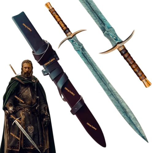38'' Inch Viking Sword with Scabbard, Handmade Damascus Steel Blade – Full Tang Norse Style –...