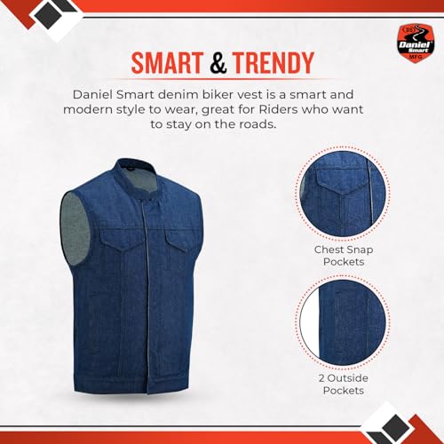 Daniel Smart Biker Vest for Men Rough Blue & Black Denim Vest with Unique Scoop Collar Design & Concealment inside4