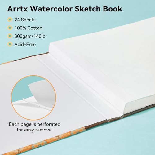 Arrtx Square Watercolor Paper Sketchbook, 7.09x7.09'', 140 LB, 300 GSM, 100% Cotton Paper, Cold Press, 24 Sheets, Hardcover Watercolor Journal for Use As Travel Notebook for Artists Adults Students image 12