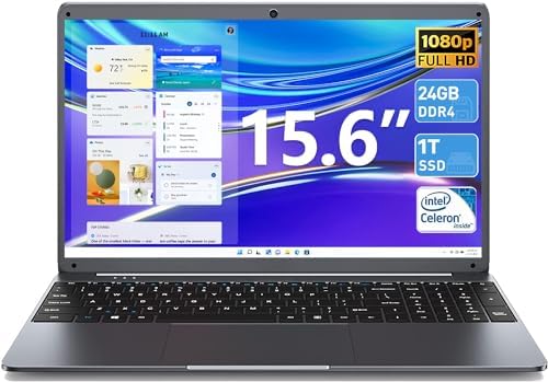 SGIN 15.6 Inch Laptop, 24GB DDR4 1024GB SSD Laptops Computer, Intel Celeron N5095 Processor(Up to 2.9GHz) Laptops with FHD 1920×1080, Mini HDMI, Webcam, USB 3.0, 2.4/5.0G WiFi, Type-C
