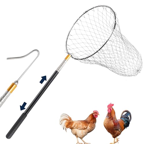 Pearwow Apanhador de rede de galinha com kit de gancho de perna de apanhador de frango, extensível d