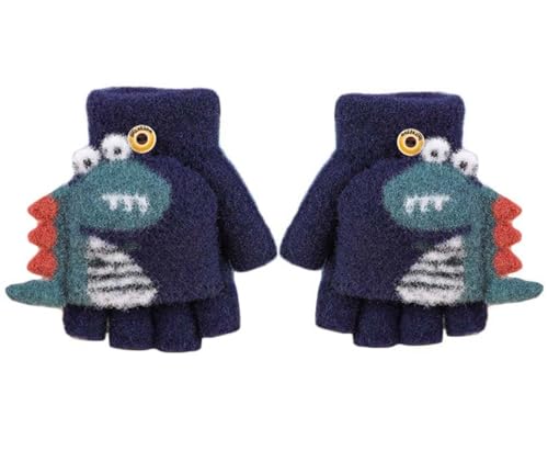 Kids Boys Girls Dinosaur Flip Top Gloves with Mitten Cover Knitted Winter Fingerless Toddler Convertible Mittens2