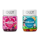 OLLY Gummy Active Immunity+Elderberry, 45 Gummies Kids Chillax, Magnesium Gummies, Lemon Balm, Calm Chews for Kids 4+, 50 Count