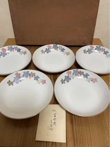 未使用】 深川製磁 金彩『川に桜』角皿 銘々皿5枚セット