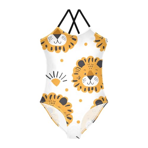 Cartoon Lion Face Girls Swimsuit One Piece Bathing Suit Beach Swimwear with Adjustable Straps