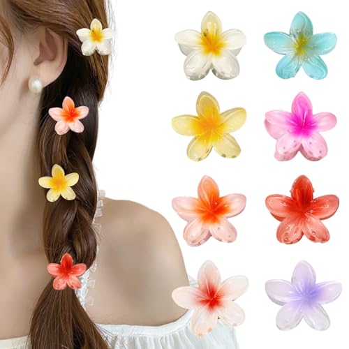 8 Pcs Hawaiian Flower Hair Claw Clips Cute Mini Plumeria Hibiscus Hair Clips for Women Girls Hair Accessories
