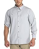 Herren Langarm Hemd Outdoor Hemd Männer Langarmhemd Schnelltrocknendes Leichtes Funktionshemd Atmungsaktive Shirts 50+ UV-Schutz mit Taschen Arbeitshemd für Angeln Laufen Wandern Slivergrau XL