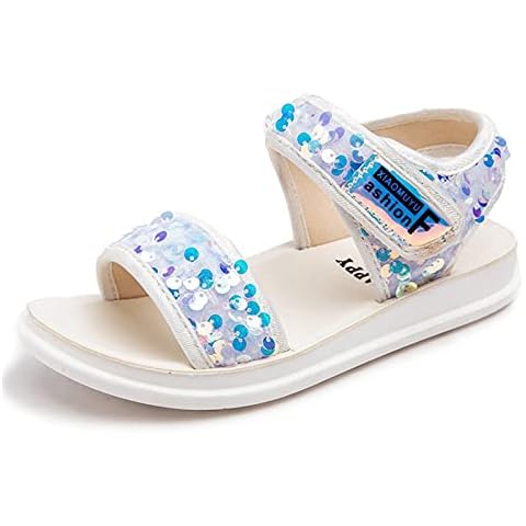 Girl Sandals Glitter Summer Shoes Anti-Slip for Little Toddler Girls White 5.5 UK Cover