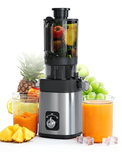 Kndko Cold Press Juicer with 4.35' Wide Feed Chute, Slow Masticating Machine Fit Whole Fruits & Vegetables, High Juice Yield, Stainless Steel Juicer Machine with Large Auger, Easy to Clean