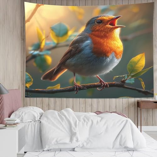 Tenture murale imprimé rouge-gorge en polyester doux KAYZTGSDA - 5