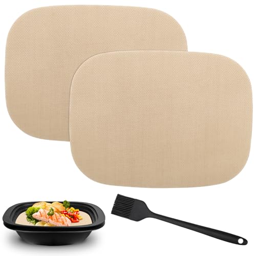 2 Stück Permanent Dauerbackfolie für Thermomix TM7 Varoma, mit 1 Stück Backpinsel, Backpapier Wiederverwendbar, Antihaftbeschichtet Backunterlage, Hitzebeständig bis 250 °C, Zubehör für TM7 Varoma