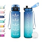JAPORIA Trinkflasche 1L, Sportflasche mit Filter, Wasserflasche mit Zeitmarkierung, Trinkflasche Kohlensäure Geeignet, Sportflasche für Wandern, Fahrrad, Camping