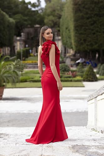Image of Xscape Women's Xscape Women's One-Shoulder, Floor-Length, Scuba Crepe Dress with Ruffle Detail (Reg and Petite)