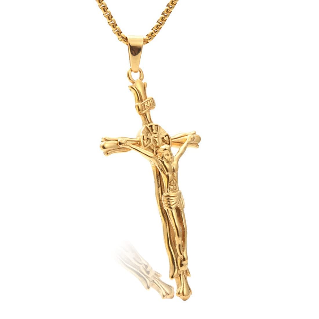 BLeezm Collar con colgante de crucifijo, Collar de cruz de acero inoxidable,