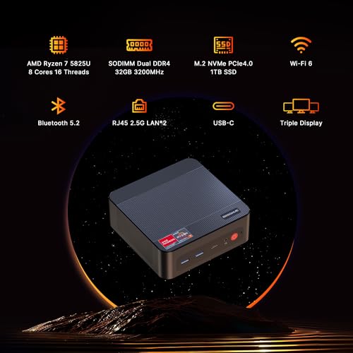 undefined BOSGAME P4 Mini PC, Mini Desktop Computer with AMD Ryzen 7 5825U (up to 4.5GHz), 32GB DDR4, 1TB PCIe SSD, Dual LAN 2.5G & Wi-Fi 6E & BT5.2, 4K Triple Display, for Home, Office, Gaming, Design の商品画像 1