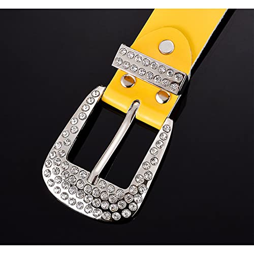 Rhinestone Belt for Women Men, Western Belts Cowgirl Cowboy Punk Studded Leather Belt for Jeans Dresses Pants,Yellow,105CM/31.5''4