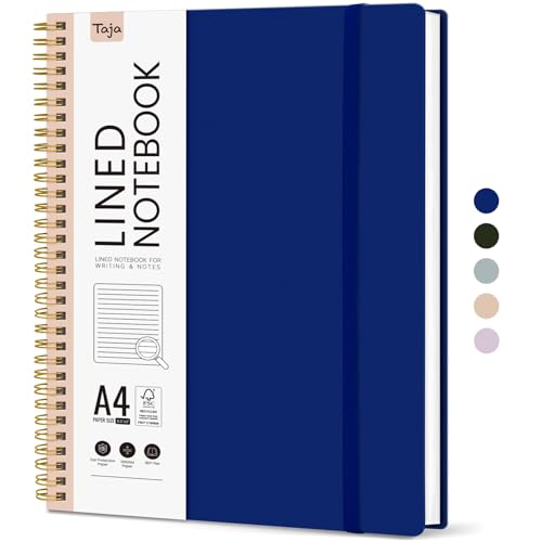Carnet ligné à spirales Taja grand format A4 avec couverture plastique cobalt pour le travail