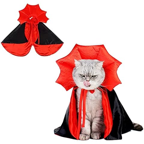 ANIAC Halloween Cat Vampire Costume Red Black Dog Witch Cloak Funny Pet Halloween Cape Holiday Theme Puppy Cosplay Apparel for Cats and Small Medium Dogs (A) Cover