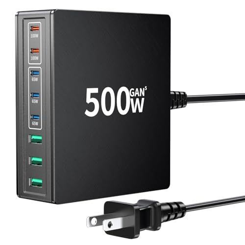 500W USB C Charger Block: 8-Port GaN Charging Station Hub - Dual 100W PD, 3x65W USB-C Fast Charge,...