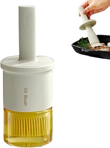 Glass Oil Dispenser with Heat Resistant Brush,Oil Dispenser Bottle with Silicone Pastry Brush for Kitchen,Cooking Vinegar and Sauce BBQ Grill Frying (Oil Dispenser-White)