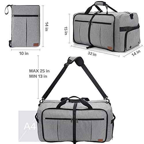Image of 100L EXTRA LARGE Foldable Waterproof Travel Duffel Bag for Men Women Gray | with Shoe Compartment, 32 inch Duffle Bag for Weekender Gym Sport, Tear Resistant