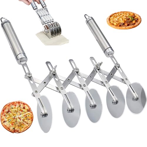Ngbbby Rueda cortadora de repostería, Cortador de repostería expandible de 5 Ruedas, Pasta multiredonda de Acero Inoxidable con Mango para Pizza, Queso, Brownies, horneado de Galletas, 5